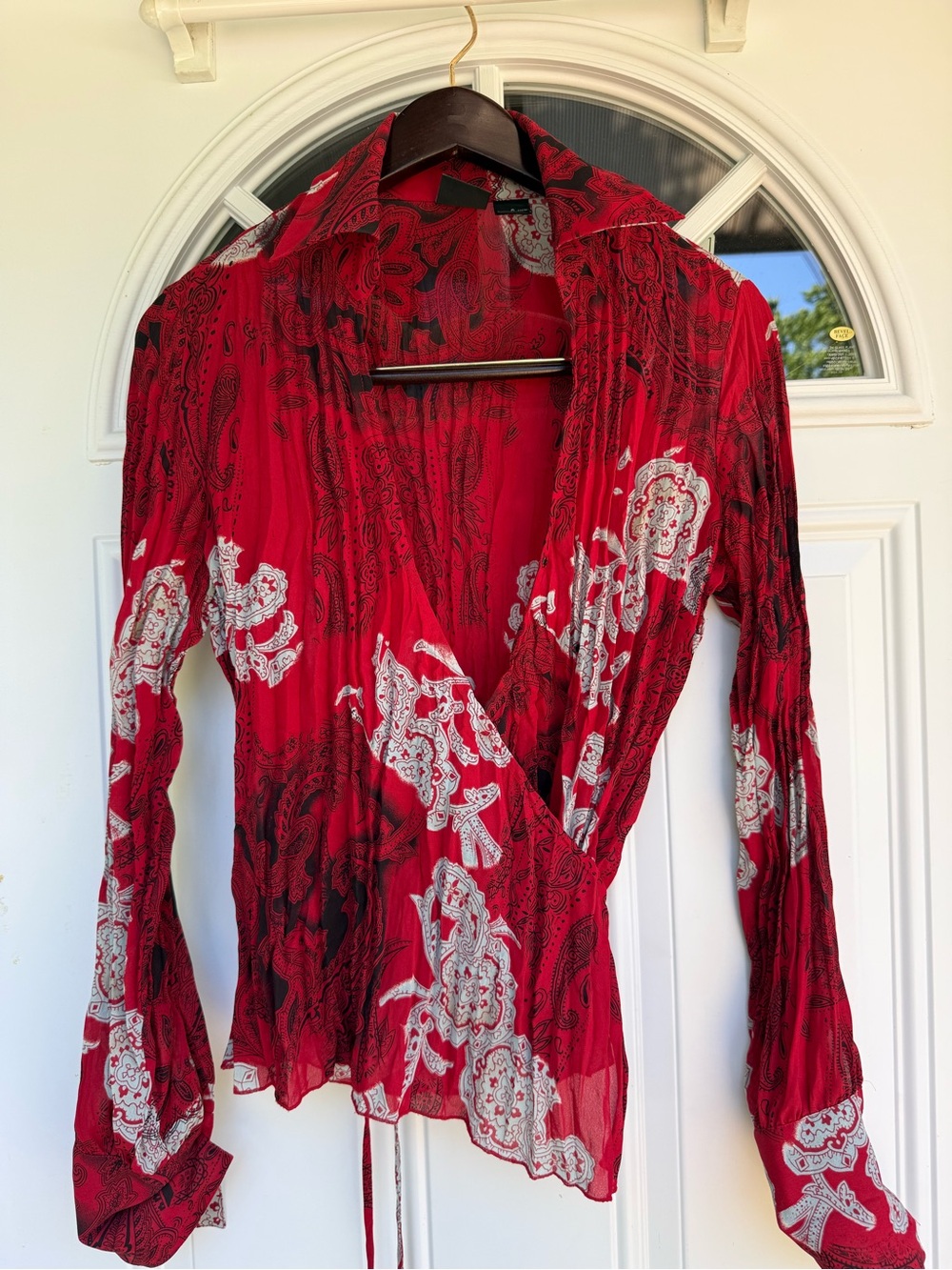 INC International Concepts Red Paisley Wrap Blouse